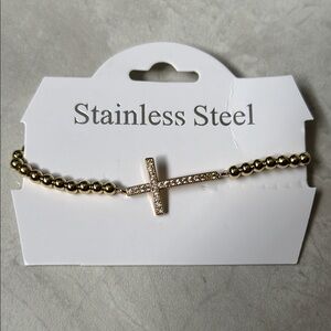 Gold Stainless Steel Cross Bracelet